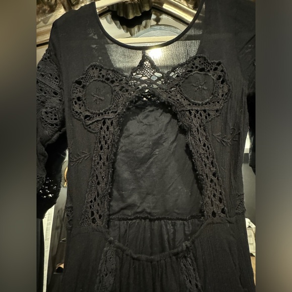 Free People Black Crochet/ Embroidered High Low Open Back Dress 2 - Picture 6 of 8